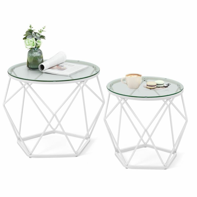 Zestaw dwóch stolików kawowych Songmics 50 cm oraz 40 cm kolor biały 1 kpl
