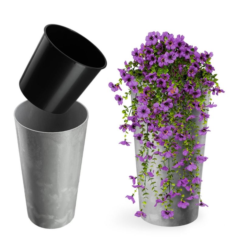 Doniczka KADAX Donica Na Kwiaty 47cm Osłonka Z Wkładem Kwietnik Plastikowa szara 1 szt.