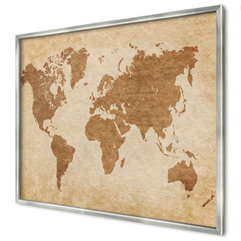 Dekoracyjna tablica magnetyczna Wallfluent 80x60 Mapa vintage w srebrnej ramie 1szt