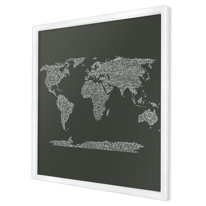 Dekoracyjna tablica magnetyczna Wallfluent 50x50 Mapa tekstowa w białej ramie 1szt