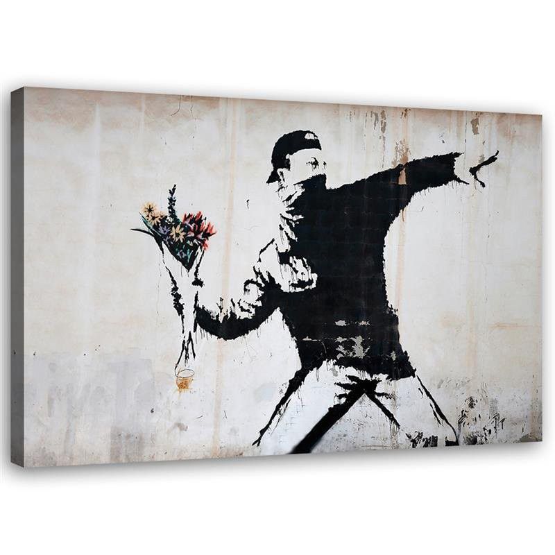 Obraz na płótnie Feeby Banksy Chuligan rzucający bukietem kwiatów 30x20cm 1szt