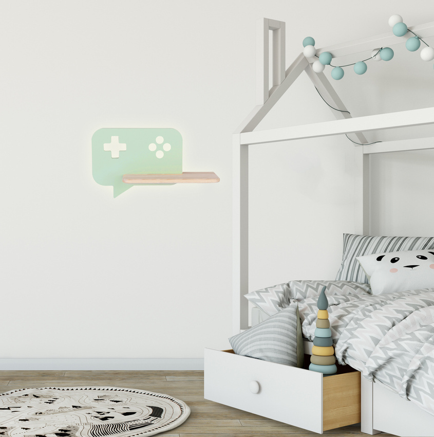 Miętowy kinkiet z półką LED do pokoju dziecięcego Console Kids MDF