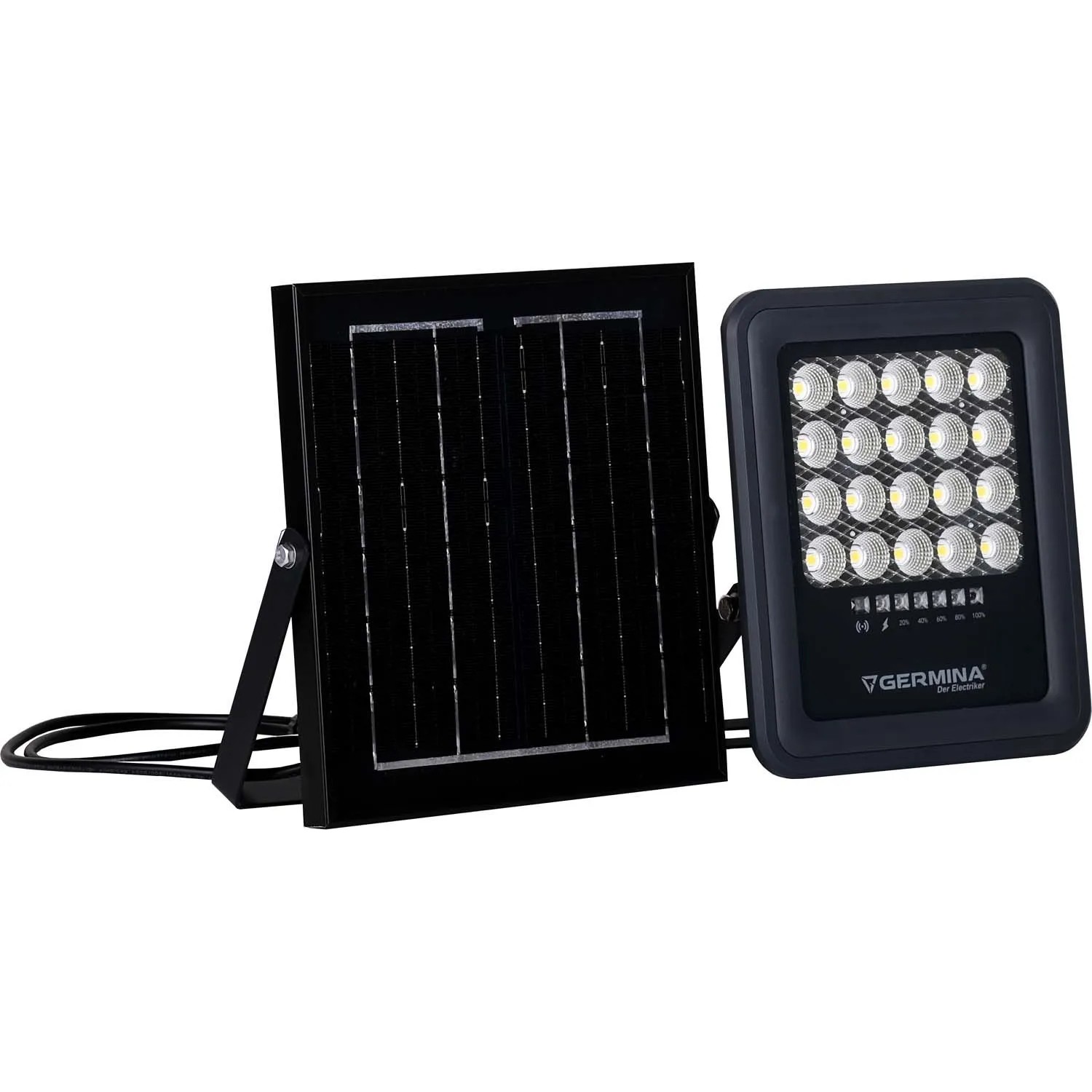 Germina Naświetlacz LED GEMINI z panelem sol. 50W 5000K 400lm IP65 czarny