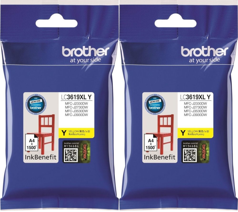 2x Tusz Brother (LC3619XLY), 1500 stron, yellow (żółty)