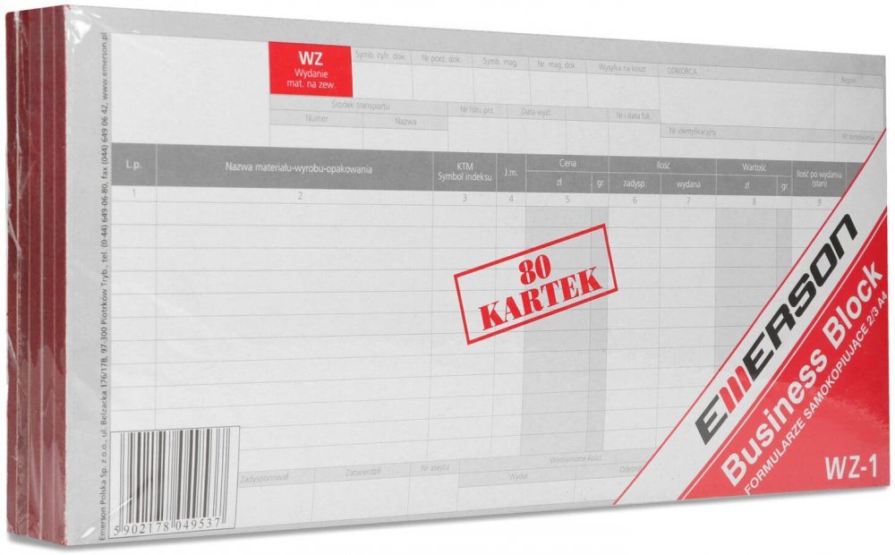 Outlet: USZKODZONE OPAKOWANIE Druk akcydensowy Wydanie materiałow na zewnątrz WZ-1 Emerson, 2/3 A4, 80k, wileokopia, 5 bloczków