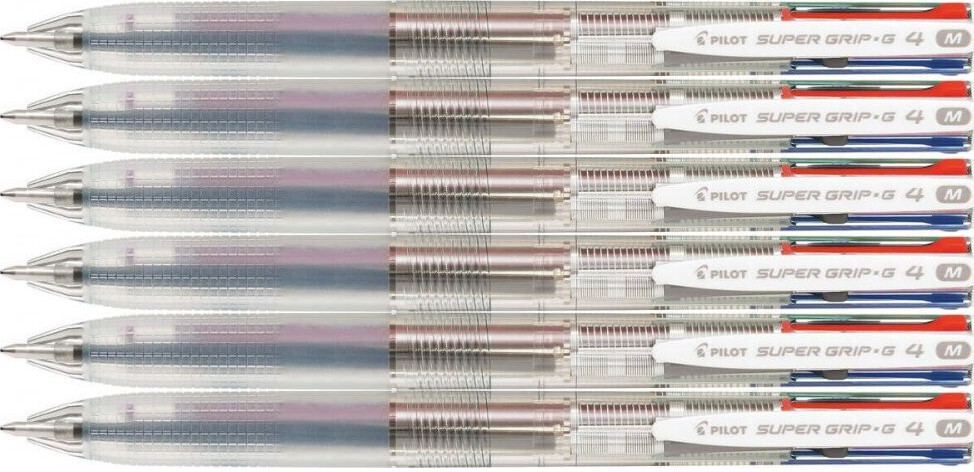 6x Długopis Pilot Super Grip G, 4 wkłady, 1.0mm, transparentny
