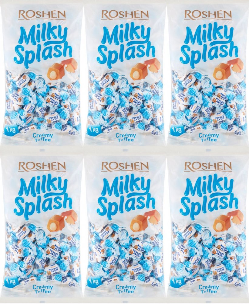 6x Cukierki Roshen Milky Splash, toffi z nadzieniem mlecznym, 1kg