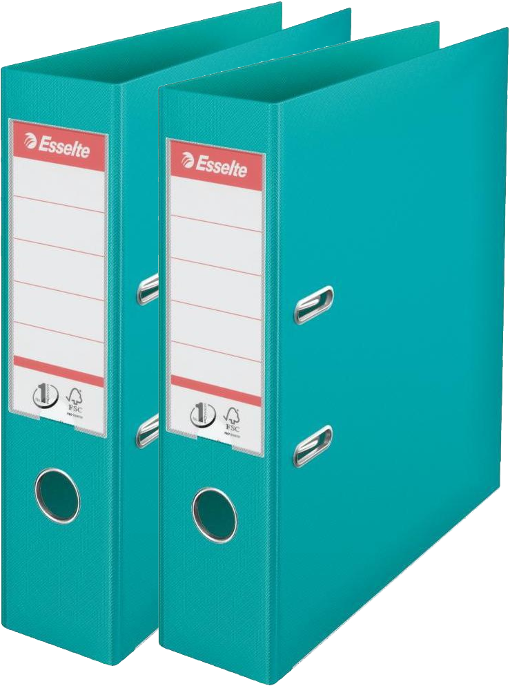 2x Segregator A4 Esselte No.1 Power, 75mm, do 500 kartek, 30% PP z recyklingu, turkusowy