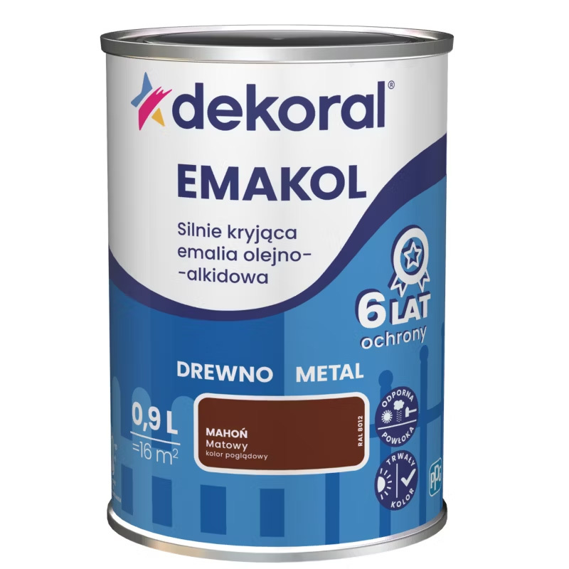 Emalia do drewna i metalu Emakol Mahoń matowy 0,9L Dekoral