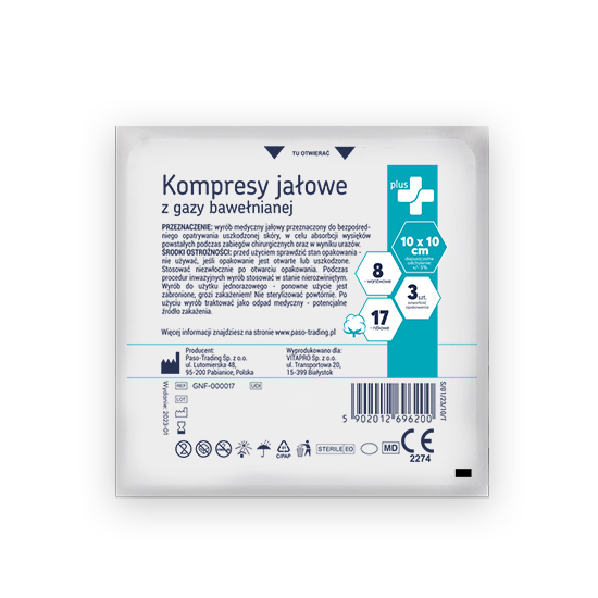 Zdrowe korzyści - plus+, kompres gazowy jałowy, 17-nitkowy, 10 x 10 cm, 3 sztuki