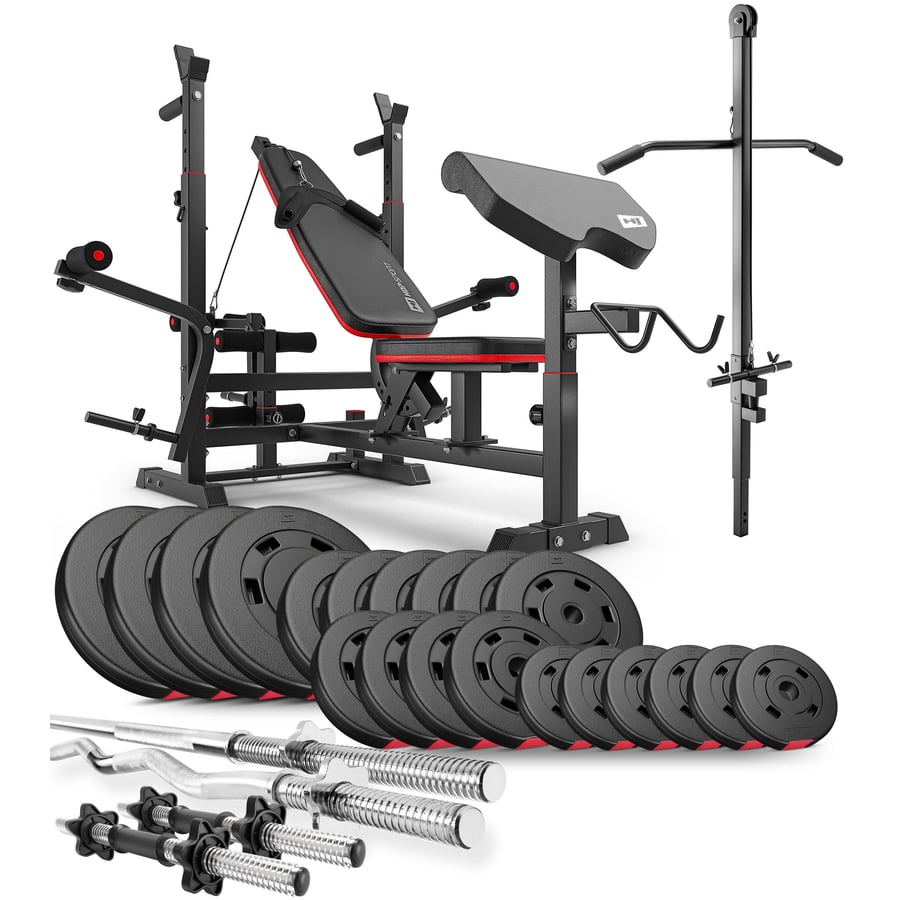 Ensemble d'haltères en plastique 105 kg avec banc de musculation HS-1075 et poulie haute
