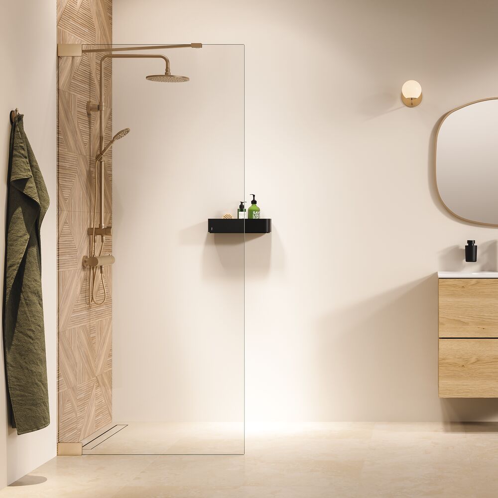 Sealskin Pure ścianka prysznicowa walk-in 100 cm złoty szczotkowany/szkło przezroczyste PU011006495100