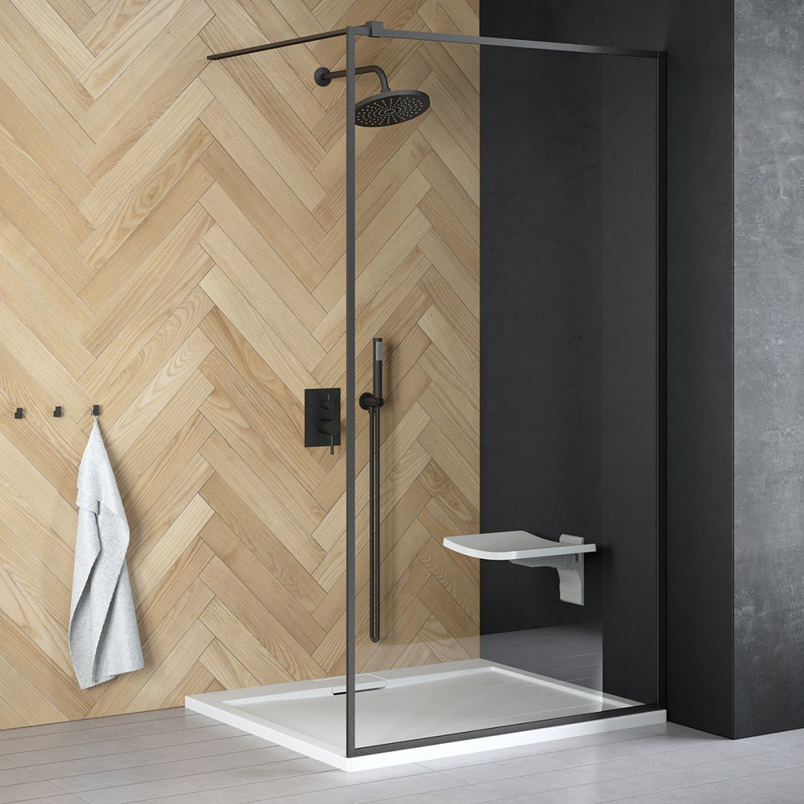 Besco Toca Walk-In ścianka prysznicowa 100 cm czarny mat/szkło przezroczyste TCB-100-190C