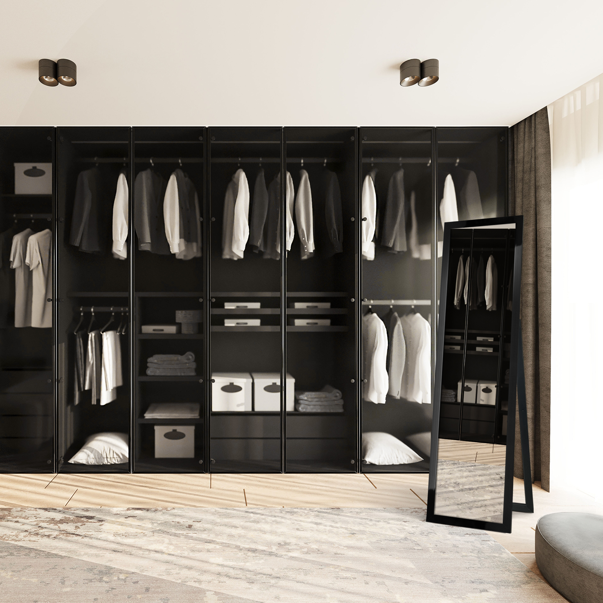 Ars Longa Slim lustro stojące 57,8x167,8 cm prostokątne czarny połysk LS-SLIM50160-C