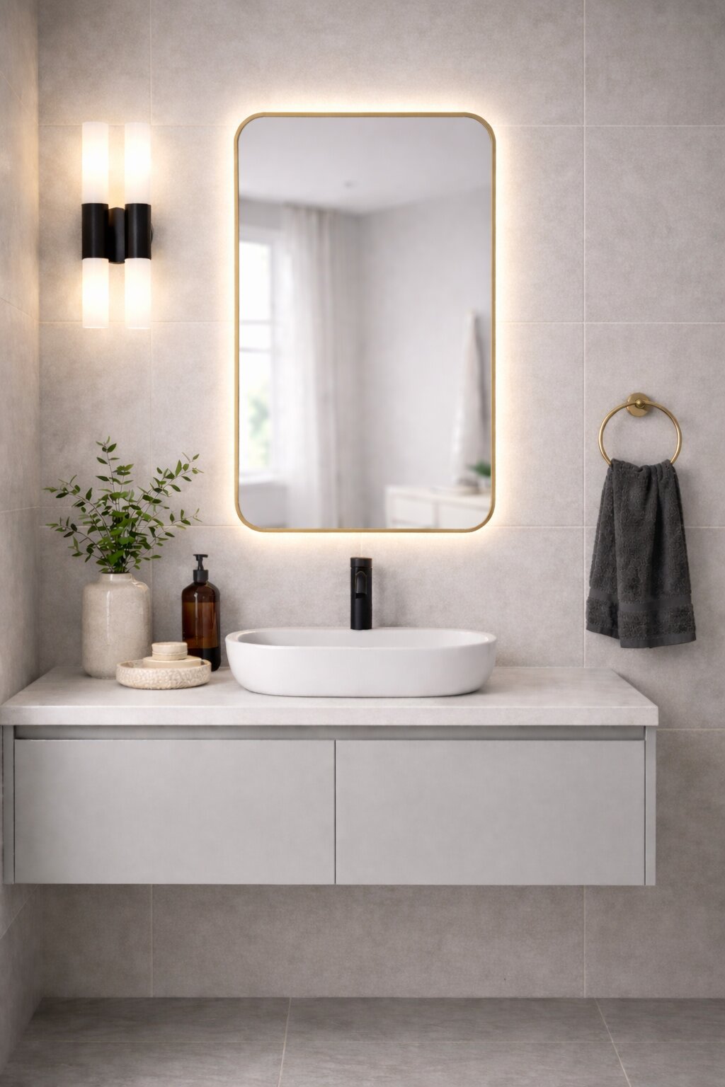 Baltica Design Stone Aura S lustro 90x60 cm z oświetleniem LED rama złota barwa neutralna
