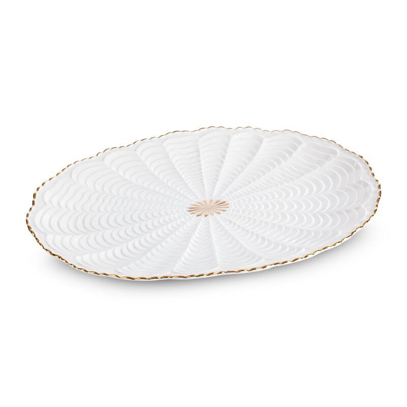 Patera ceramiczna Eurofirany 36 x 25 x 2 cm kremowa złota 1 szt.