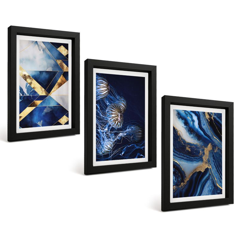 Zestaw Obrazów 3 Częściowy ArtPrintCave Czarne Ramki 20x30 cm Dekoracja do Sypialni Abstrakcyjne eleganckie wzory 1 kpl.