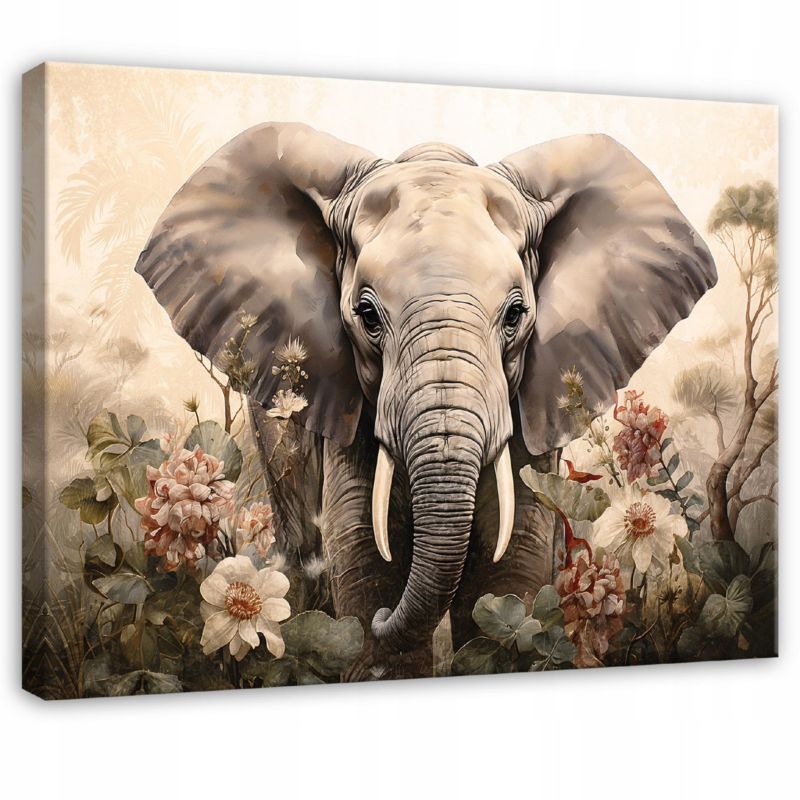 Obraz WALLARENA Dla Dzieci Na Płótnie Dla Dzieci Zwierzęta Słoń Beżowy 60x40 cm PP14886O4 1 szt.