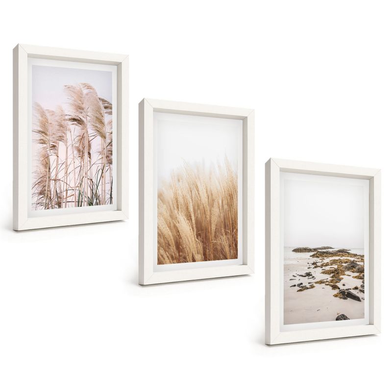 Trzyczęściowy Zestaw Obrazów ArtPrintCave 20x30 cm Biała rama Pola pampas traw i plaża boho 1 kpl.