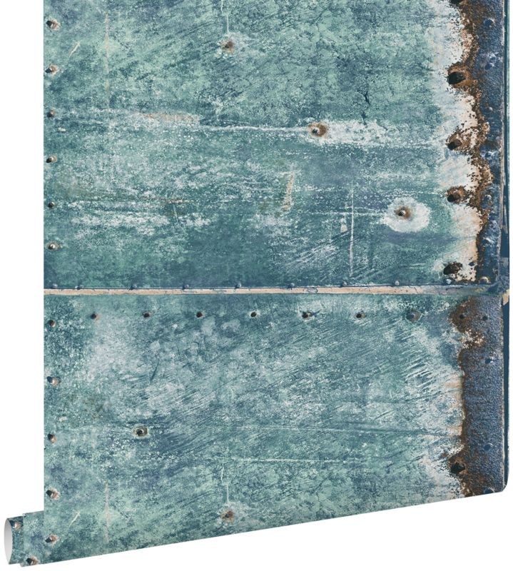 Tapeta ESTAhome metalowe talerze turkusowymIrdzawy brąz 53 cm x 10.05 m - 1 rol.