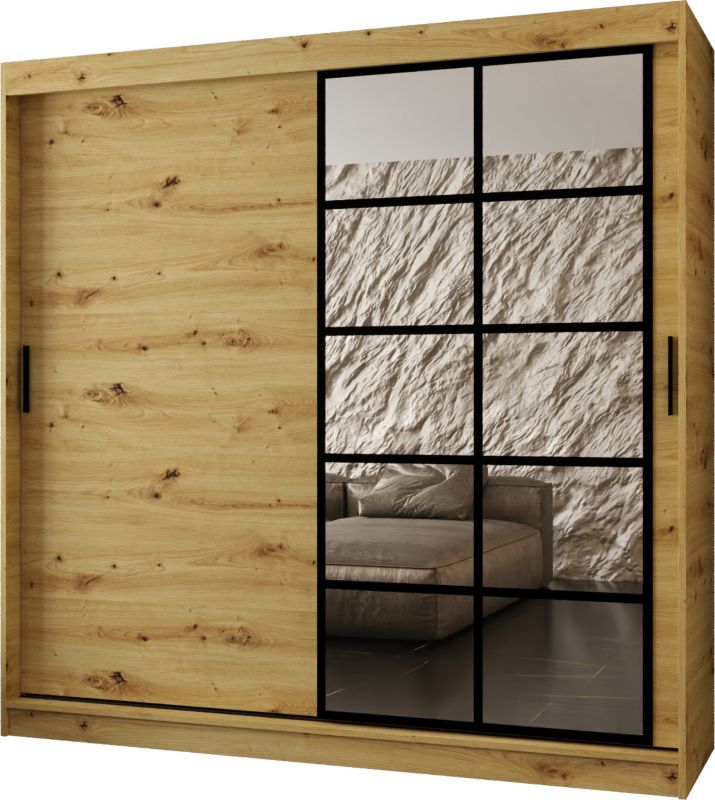 Szafa przesuwna z lustrem Garderoba ORLANDO 200 artisan + u. czarny 1 szt.