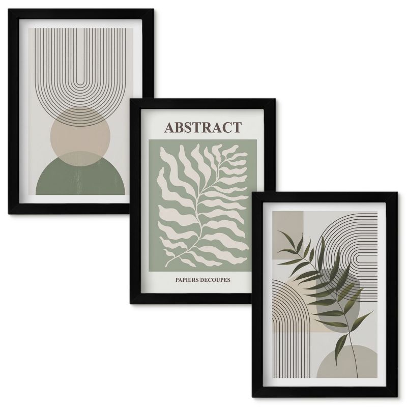 Tryptyk w Ramie Wallfluent Botaniczne boho abstrakcje Czarna rama 20x30cm 3 szt.