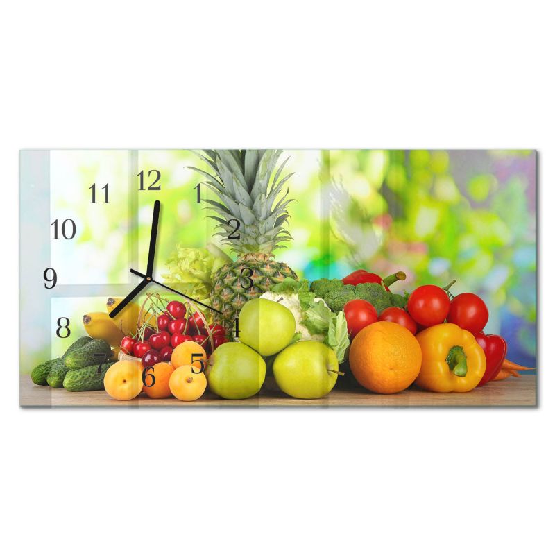 Zegar Ścienny Bez Tykania Tulup 60x30 cm z Czarnymi Wskazówkami Owoce i warzywa 1 szt.