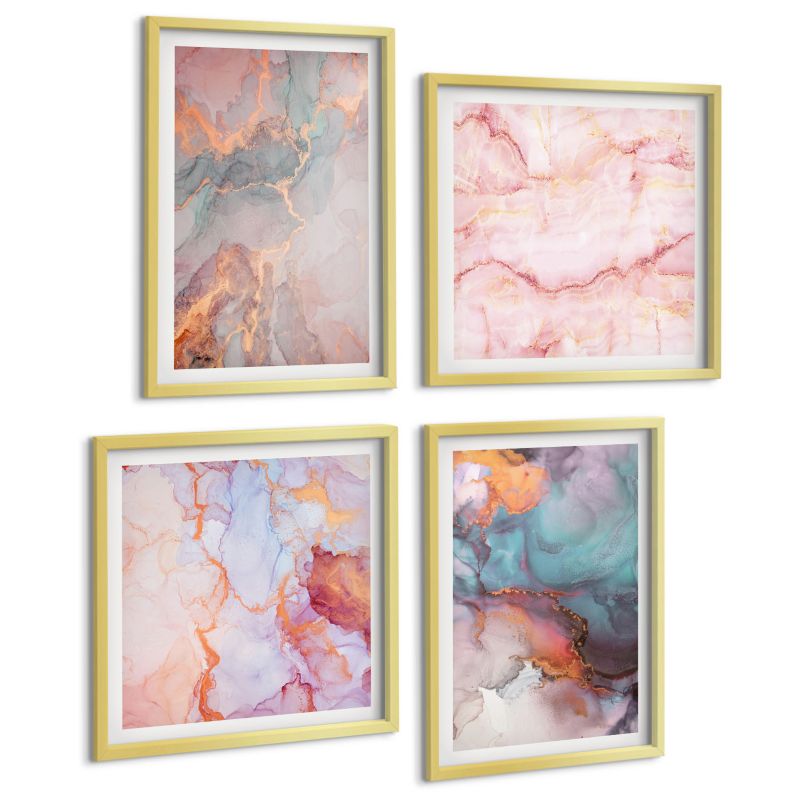 Czteroczęściowy Zestaw Obrazów ArtPrintCave (2x50x50+2x40x60cm) Złota rama Abstrakcyjne pastelowe wzory 1 kpl.
