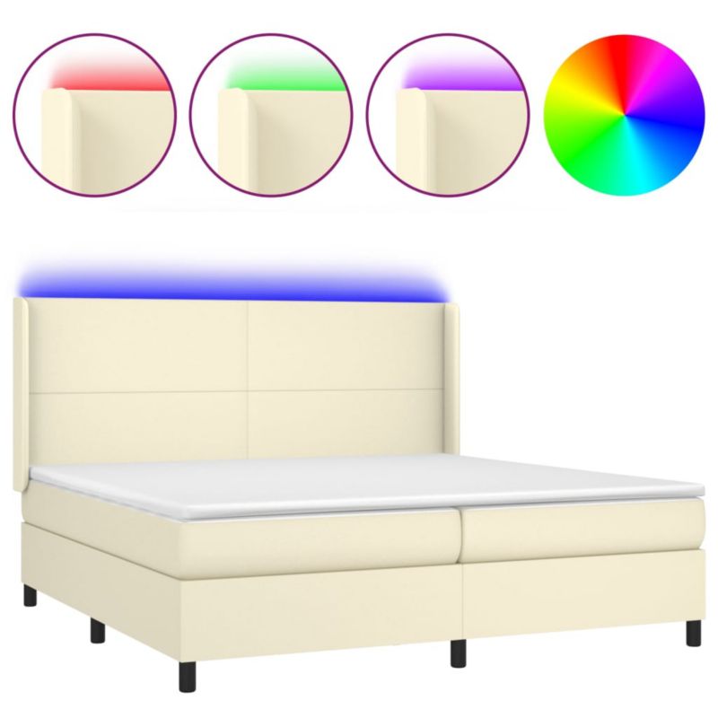 Łóżko z materacem WaszeMeble 200x220 cm Kremowy ekoskóra z LED WM-3139285 1 szt.