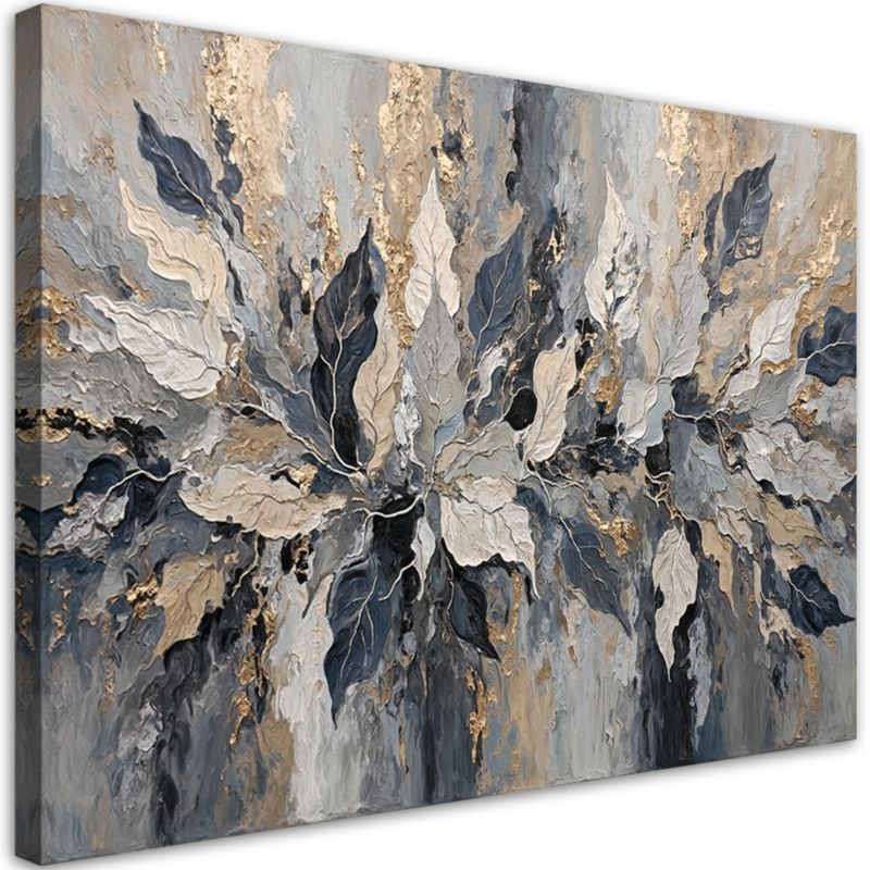 Obraz do salonu sypialni Feeby Szaro Złote Liście Glamour 100x70cm 1szt