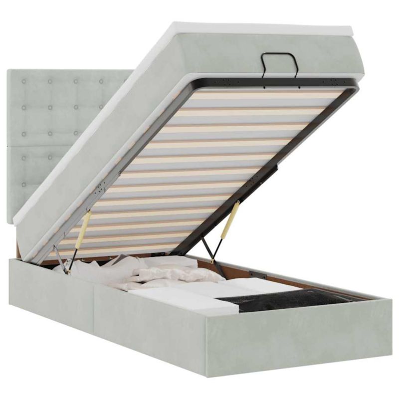 Łóżko otomana WaszeMeble z materacem 100x200 cm Jasnoszary aksamit z LED ze schowkiem WM-3314444 1 szt.
