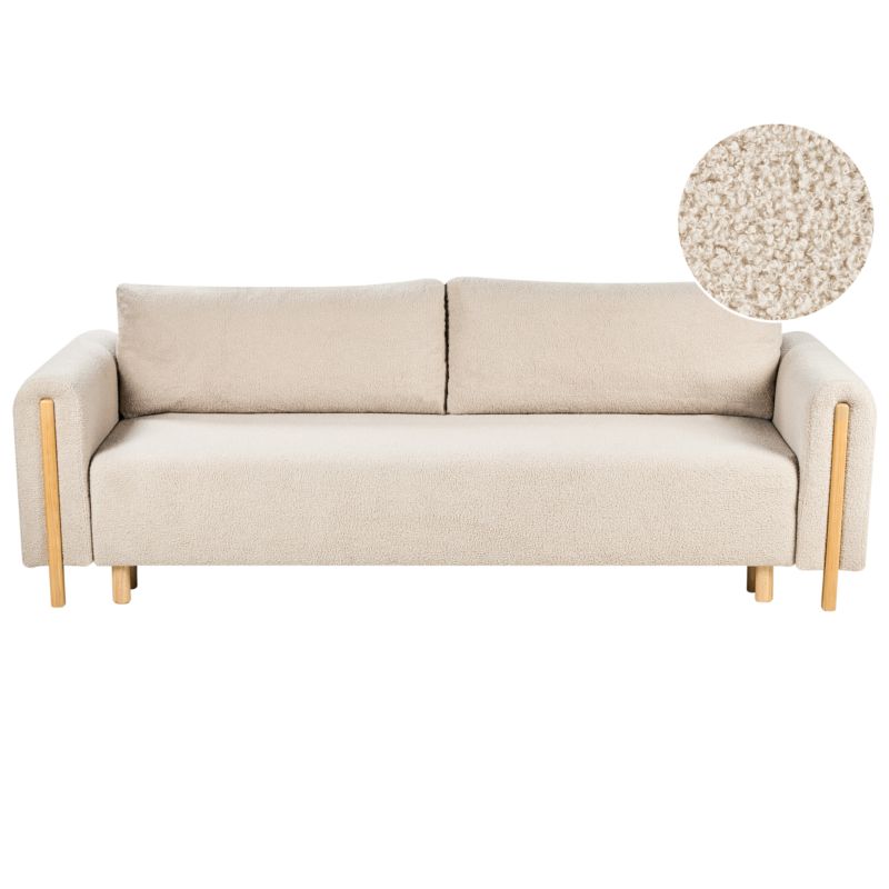 Sofa rozkładana dla 3 osób Kvam Boucle Jasnobeżowy ze schowkiem 1 szt.