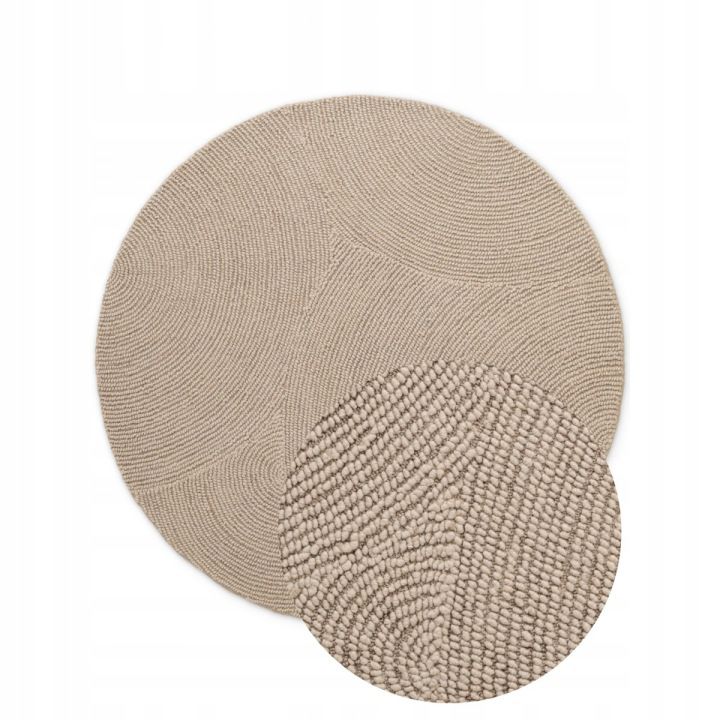 Dywan Hanse Home Eleni 120 cm, okrągły, beżowy, wełniany, wzór półkola 3D, do salonu, 1 szt.