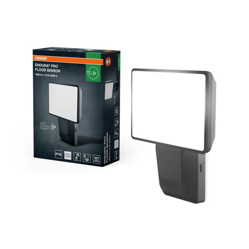 Naświetlacz Endura LED Osram Halogen Zewnętrzny Reflektor z Czujnikiem Ruchu i Zmierzchu 15W 4000K 1500lm Szary IP55 1 szt.