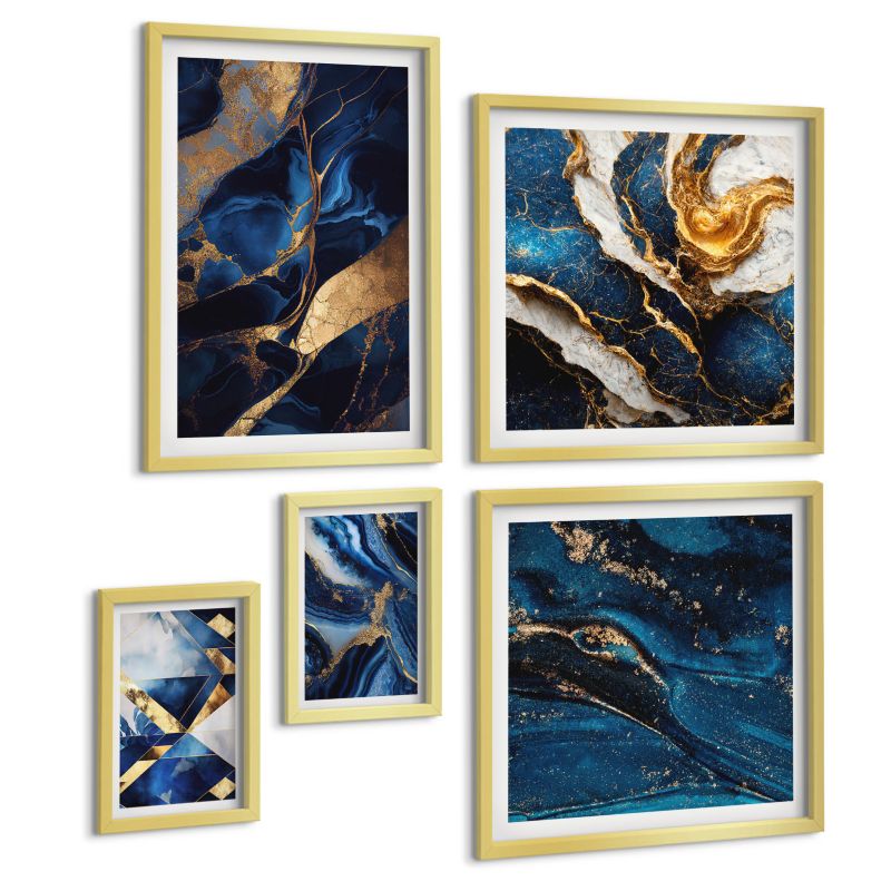 Zestaw Obrazów 5 Częściowy ArtPrintCave (2x50x50+2x20x30+40x60cm) Złota rama Abstrakcyjne eleganckie wzory 1 kpl.
