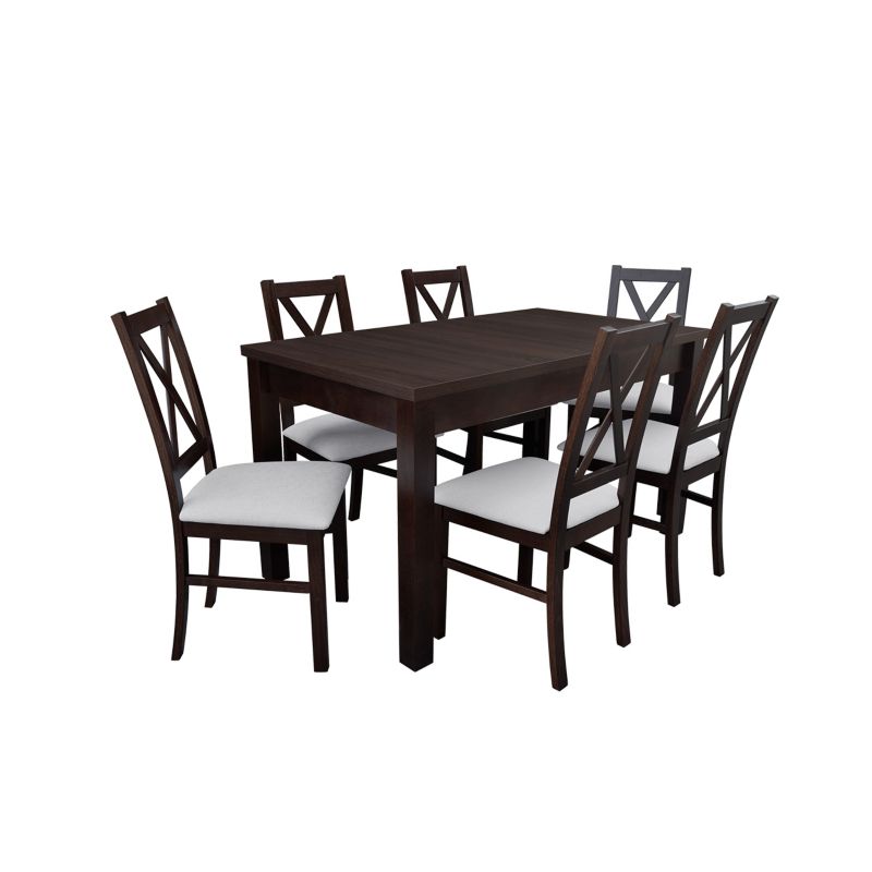 Zestaw RO52 MIRJAN 24 Stół rozkładany S18-L 80x140/195 + 6 krzeseł K22 orzech + biała ekoskóra 1 kpl.
