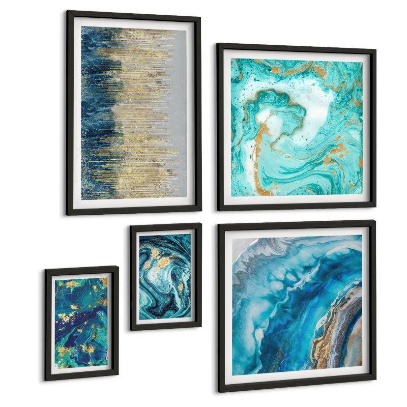 Zestaw 5 Obrazów ArtPrintCave (2x50x50+2x20x30+40x60cm) Czarna rama Dzikie krajobrazy góry jelenie 1 kpl.