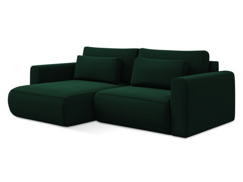 Narożnik lewostronny z funkcją spania LaMiaSofa PERUGIA z tkaniny welwetowej 240x149 cm butelkowa zieleń 1 szt.