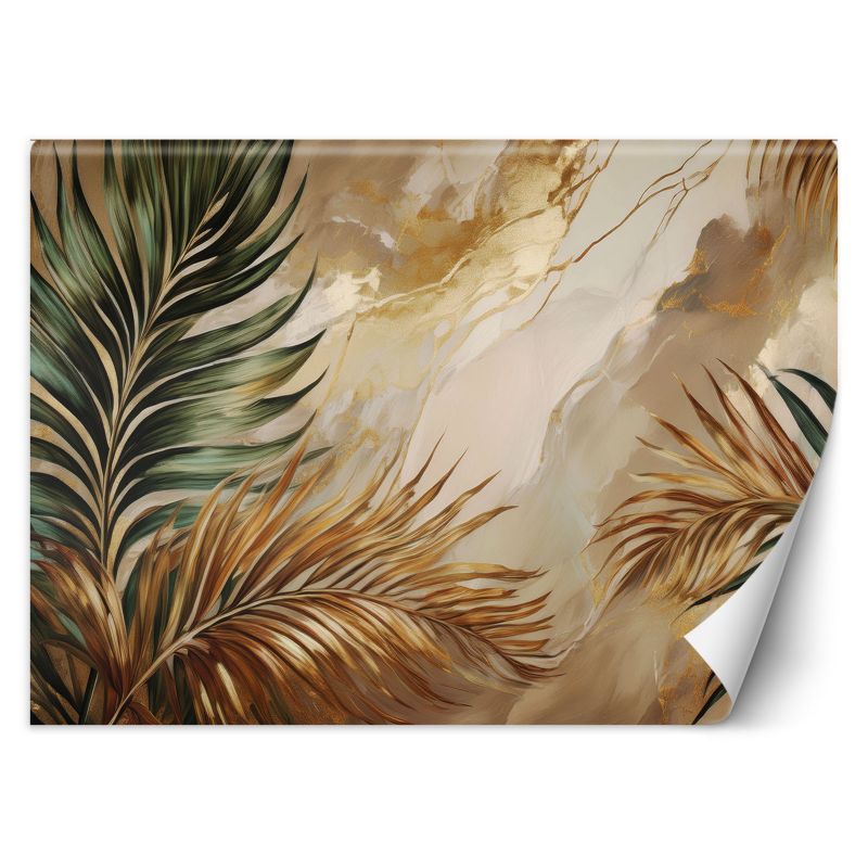 Fototapeta Feeby Liście Rośliny Boho na żłotym Marmurze 350x245 1 szt