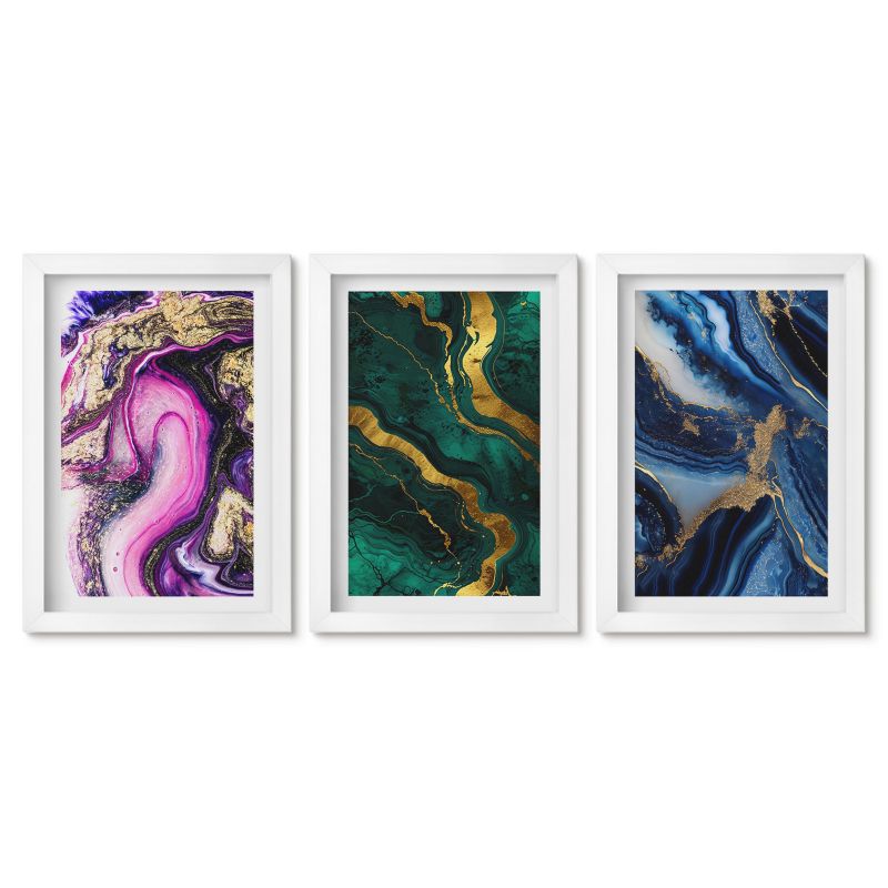 Tryptyk w białej ramie Tulup 20x30 cm Abstrakcyjne wzory róż zieleni Galeria ścienna 1 kpl
