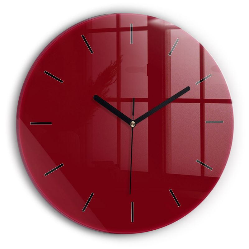 Zegar szklany czarne wskazówki Wallfluent fi30 cm Burgundowy 1 szt.