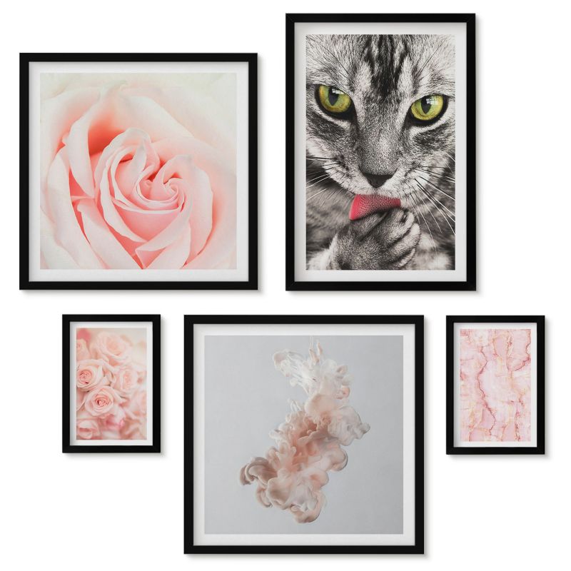 Zestaw 5 obrazów w czarnej ramie Tulup Kuchenne napisy boho trawy Galeria ścienna 1 kpl