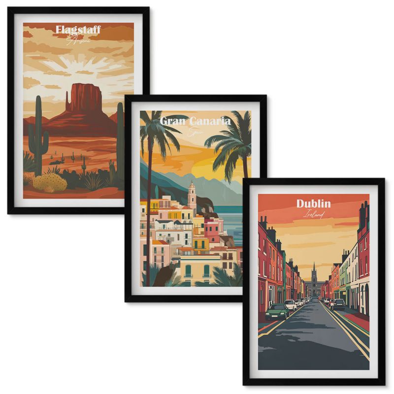 Obrazy do Salonu Wallfluent Krajobrazy miast przyrody Czarna rama 40x60 cm 3 szt.