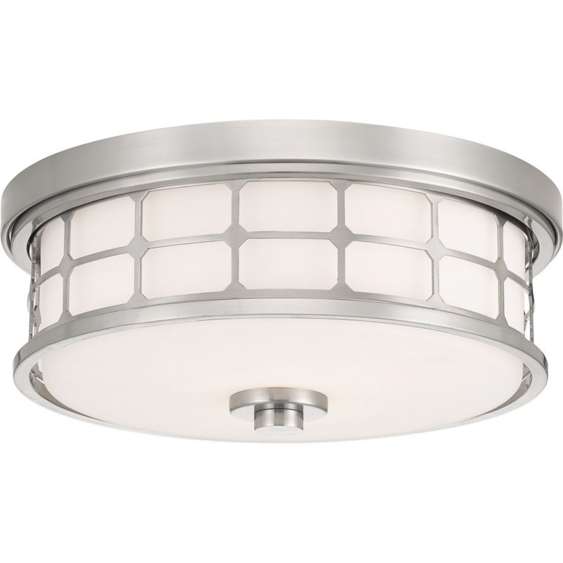 Plafon sufitowy Quoizel Guardian szczotkowany nikiel-biały łazienkowy 2 x E27 x 60W IP44 wym: 14,2 x 34,5 x 34,5 cm - 1 szt.