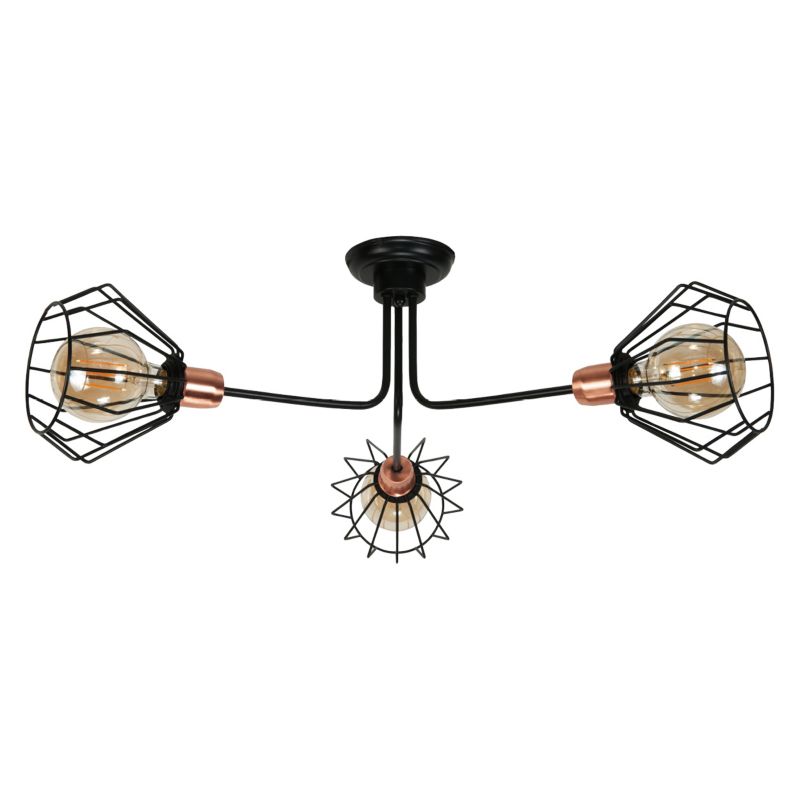 Lampa sufitowa EDYLIT 3xE27 czarna druciane koszyki miedziane loft industrial RALF 14-632 1 szt.