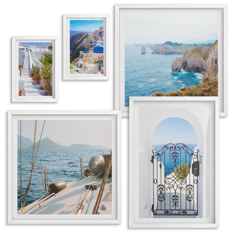 Obrazy Do Sypialni Wallfluent Santorini grecka architektura Oia Biała rama 5 szt.