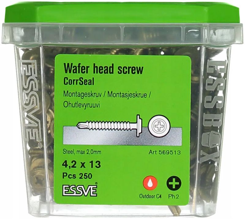 Wkręty Montażowe Essve Samowiercące 4,2X13Mm Corrseal, Talerzowe 250Szt.