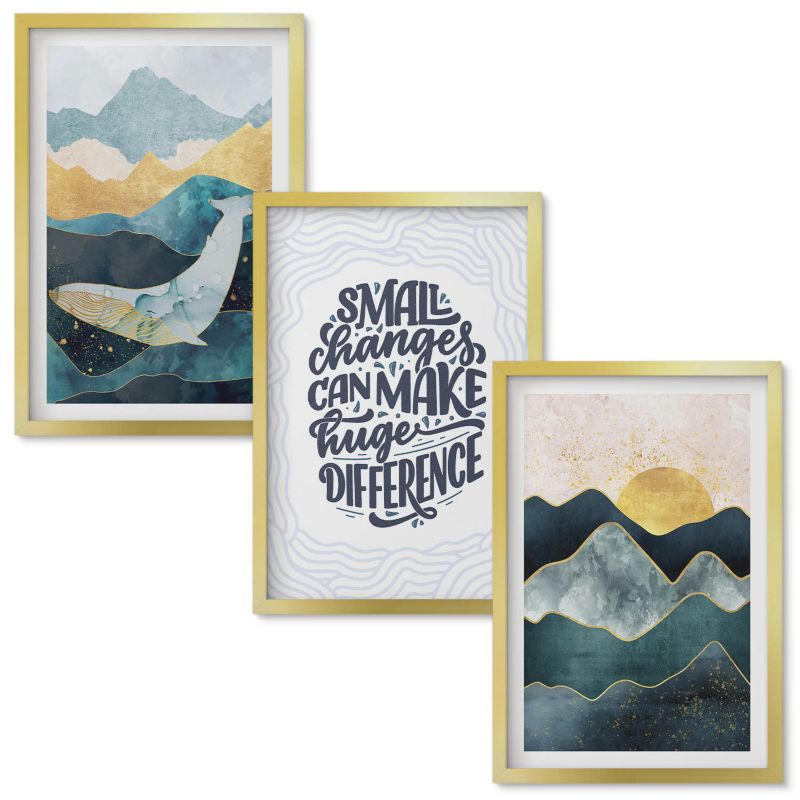 Tryptyk w Ramie Wallfluent Abstrakcyjne góry inspiracja Złota rama 40x60 cm 3 szt.