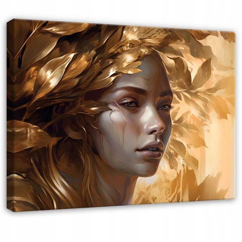 Obraz WALLARENA Do Sypialni Salonu Na Płótnie Kobieta Abstrakcja Twarz Złoty 100x70 cm PP14704O1 1 szt.