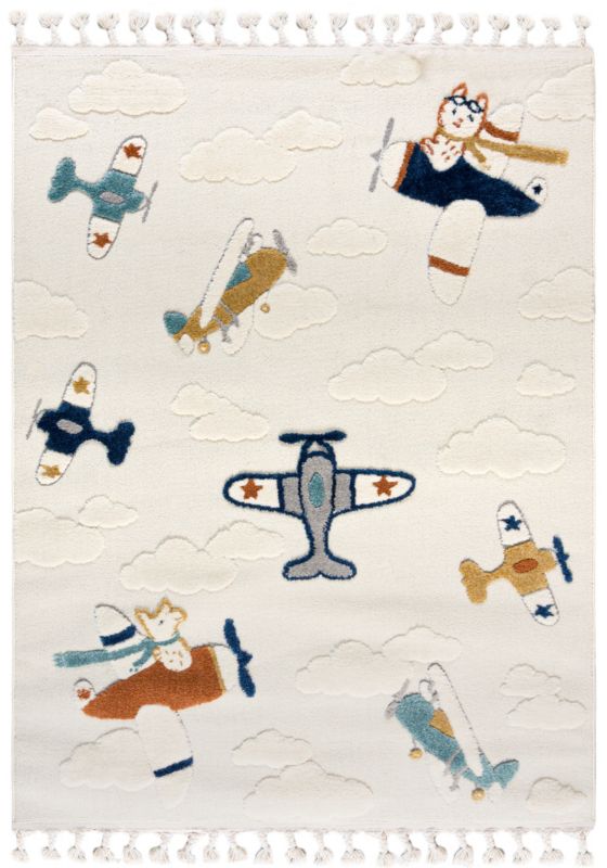 Dywan Dziecięcy Buffo Aereo Prostokąt Mazovia 160x230 cm Beżowy Kremowy Motyw Samolot 1 szt.